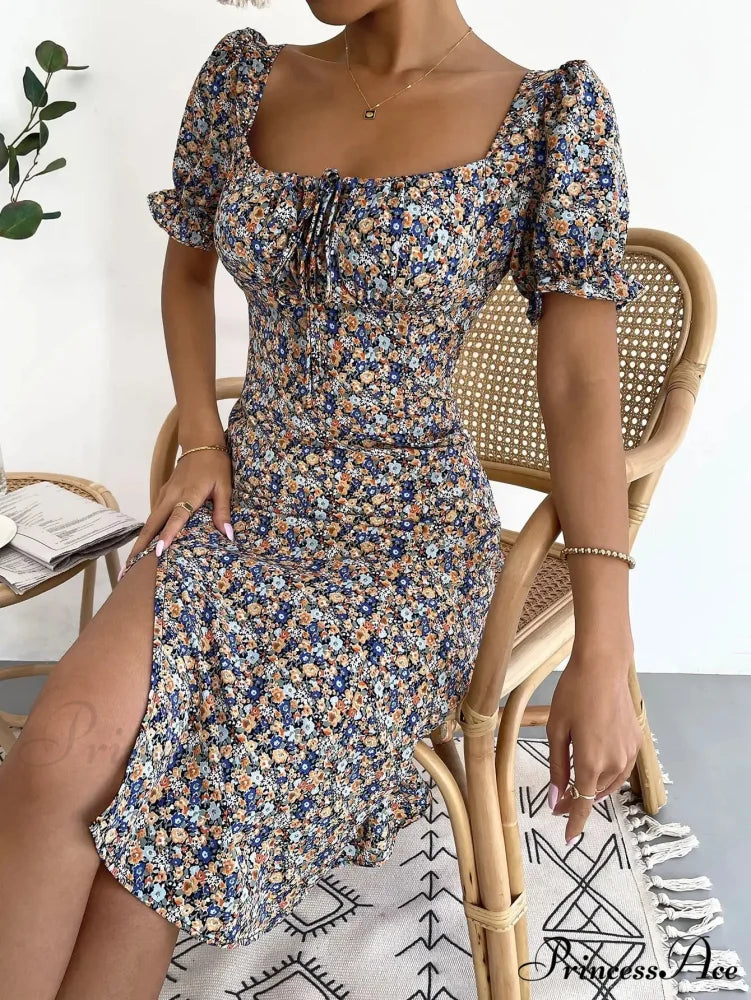 Graceful Folded A-line Floral Print Informal Dress oldfloraldress-250126