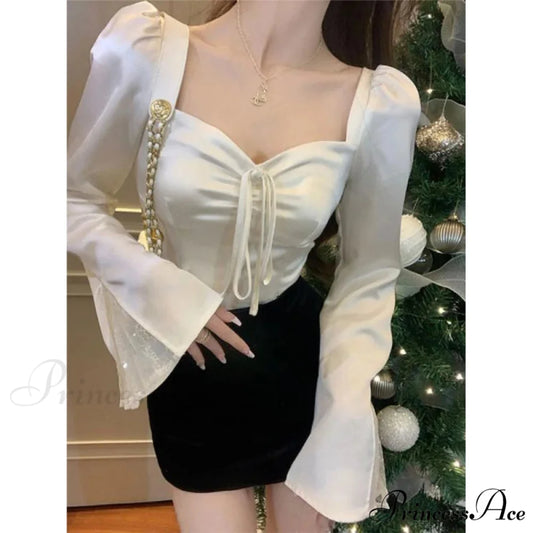 Graceful Lace Patchwork Flounce Sleeve Seductive Slender Blouse blouse-250126