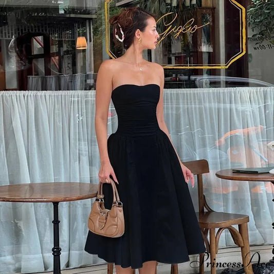 Graceful Midi Waist Wrap A-line Holiday Dress Black / S vacationdress-250223