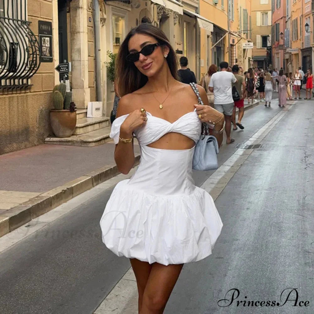 Graceful Off Shoulder A-line Holiday Dress vacationdress-250223