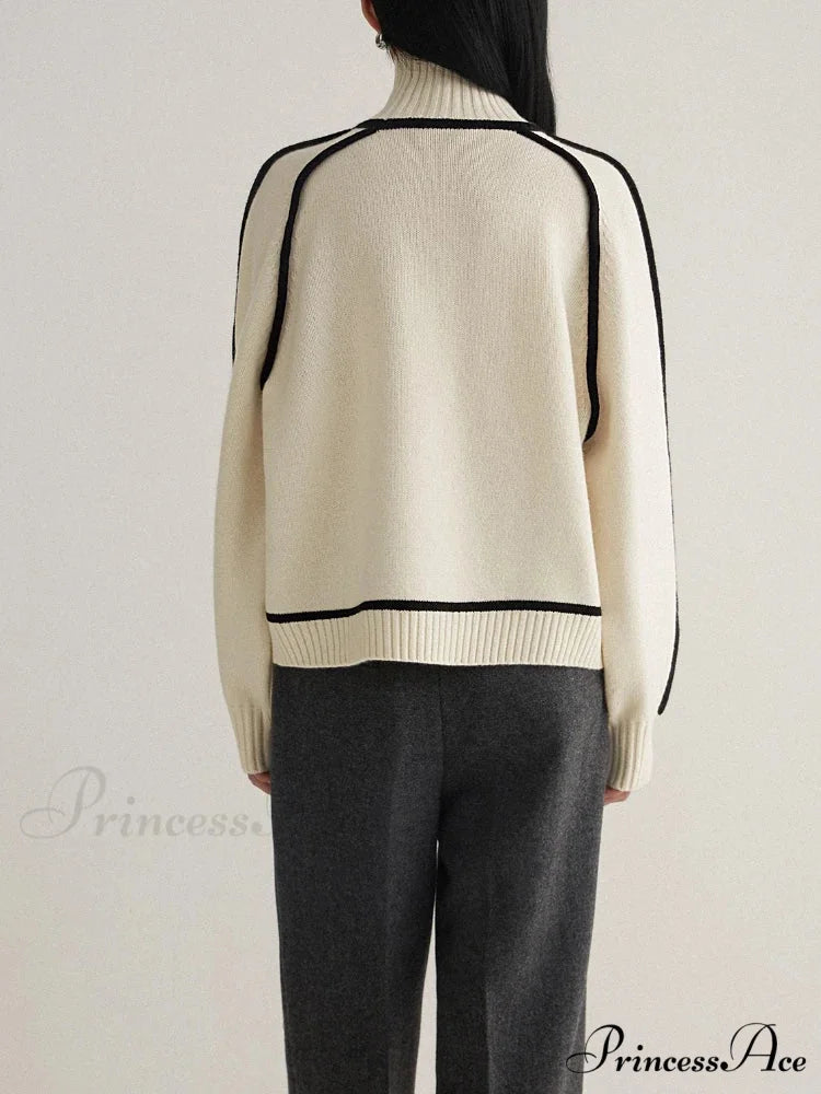 Graceful Semi High Neck Merging Sweater WHITE / S swraters-241228