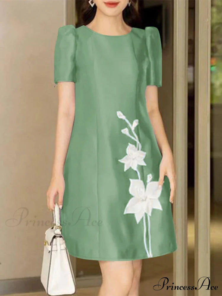 Graceful Silk A-line Floral Gown Light Green / S oldfloraldress-250126