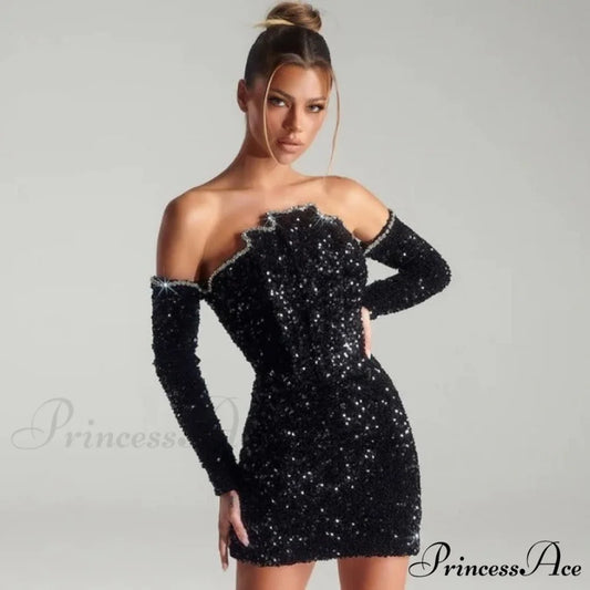 Graceful Stitched Butterfly Crystal Chain Prom Gown black / XS promdress-250223
