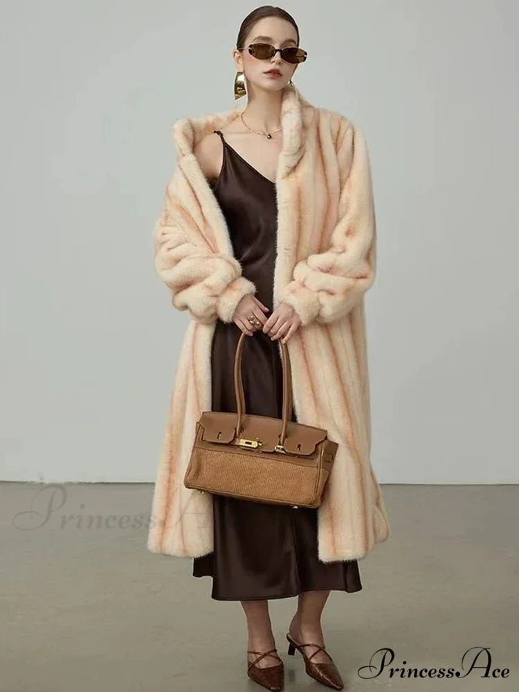 Graceful Upright Neckband Artificial Fur Mink Overcoat overcoats-241228