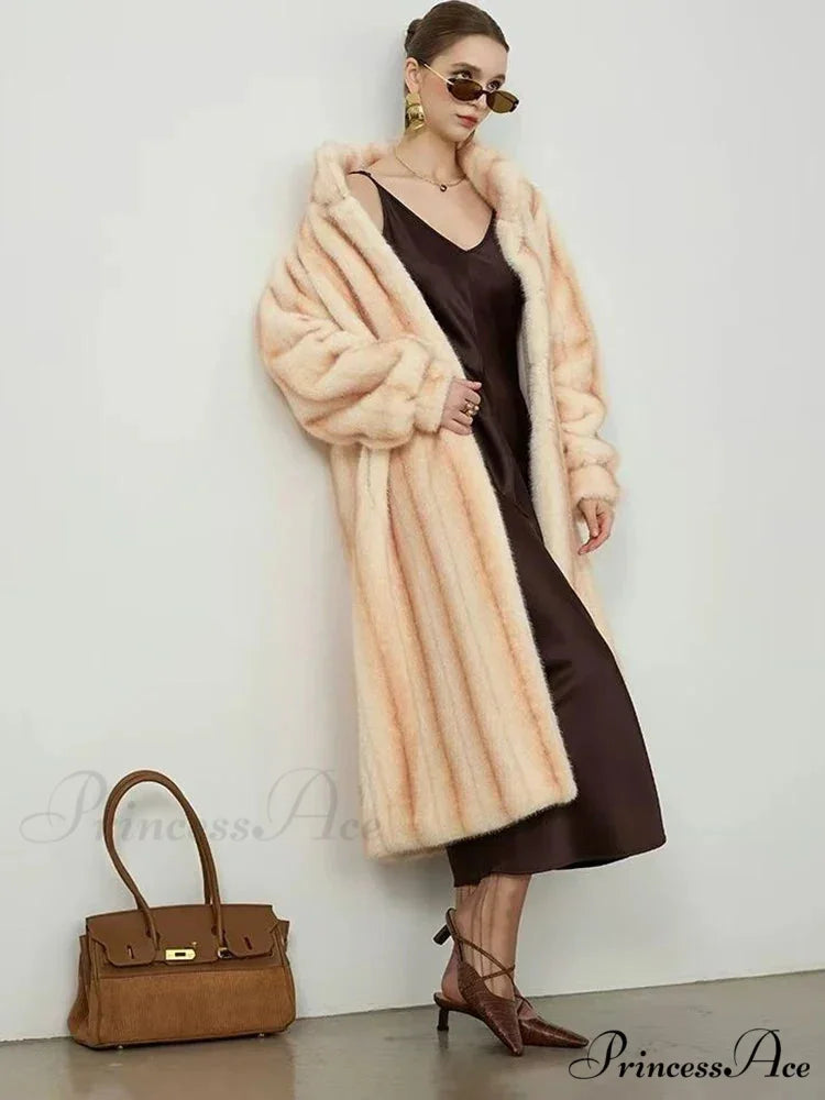 Graceful Upright Neckband Artificial Fur Mink Overcoat overcoats-241228