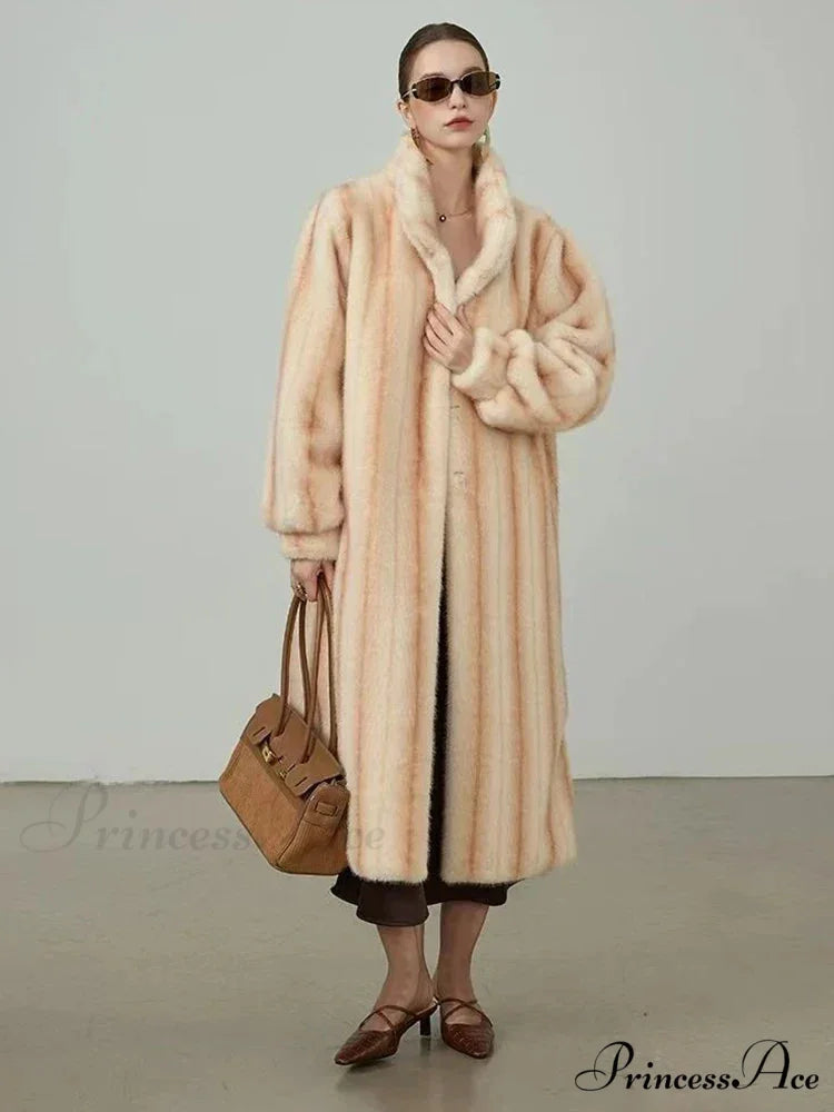 Graceful Upright Neckband Artificial Fur Mink Overcoat overcoats-241228