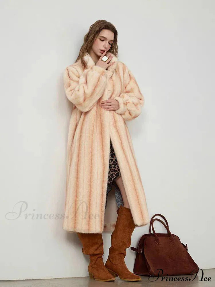 Graceful Upright Neckband Artificial Fur Mink Overcoat overcoats-241228