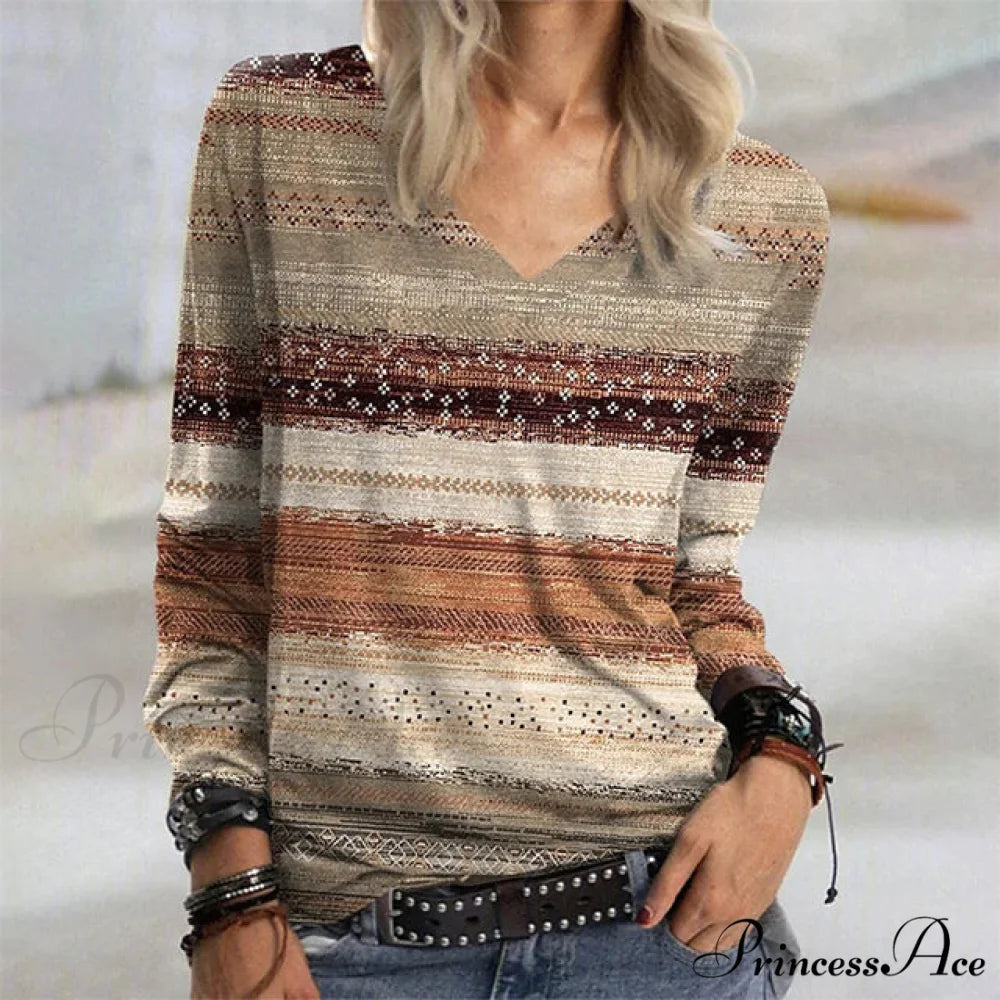 Gradient Patterned Retro Tee Brown / S