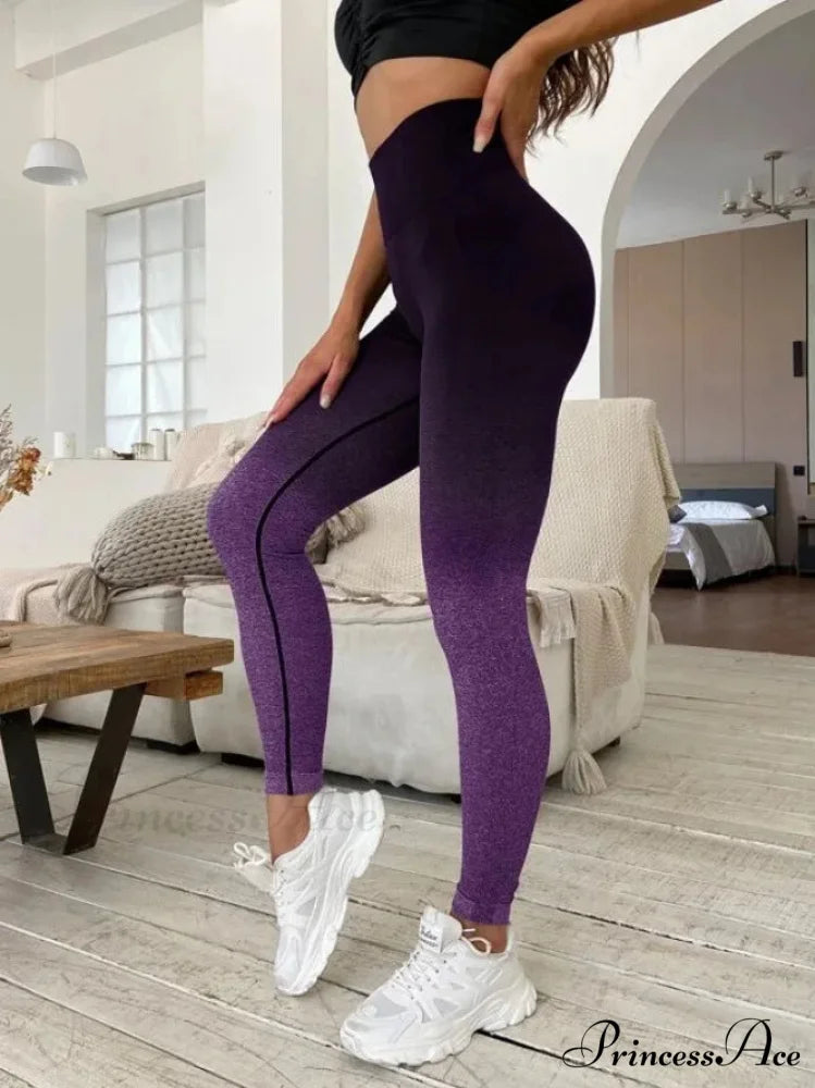 Gradient Seamless Fitness Gym Outdoor Legging Purple / S