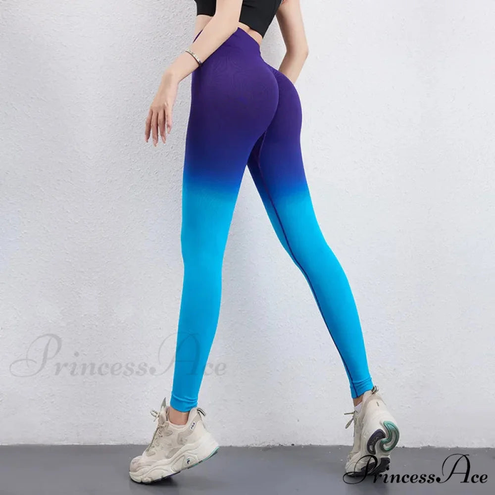 Gradient Seamless High Waist Fashion Yoga Legging Blue / S