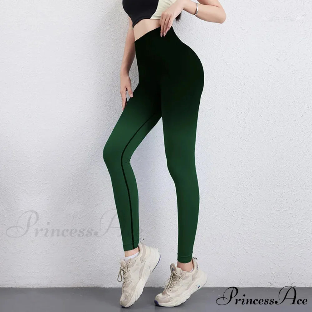 Gradient Seamless High Waist Fashion Yoga Legging Green / S