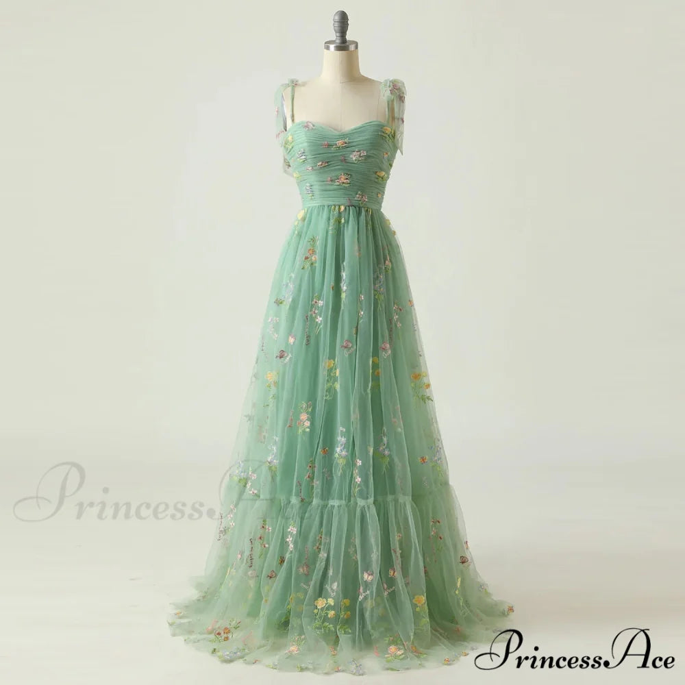 Graduation Gown Green Party Tulle Elegant Tea Adjustable Straps Wedding Length Mint Dress Green / S