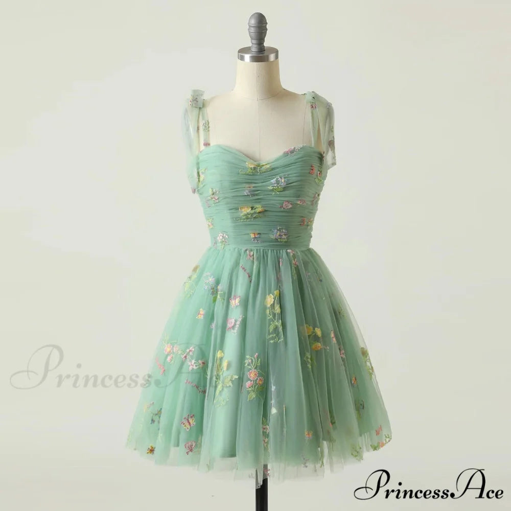 Graduation Gown Green Party Tulle Elegant Tea Adjustable Straps Wedding Length Mint Dress Green Short / S