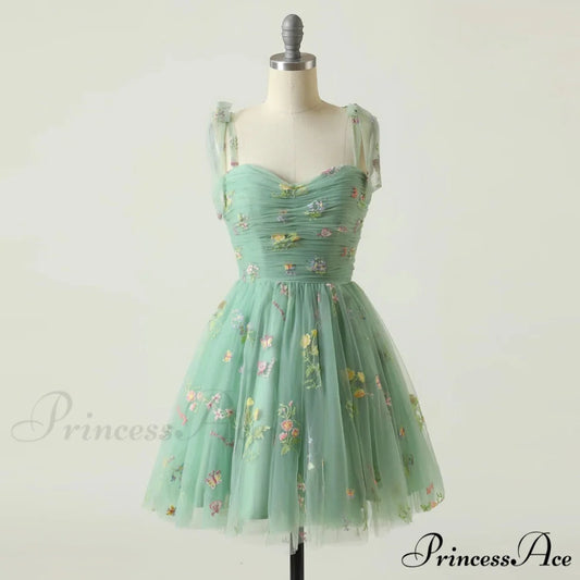Graduation Gown Green Party Tulle Elegant Tea Adjustable Straps Wedding Length Mint Dress Green Short / S
