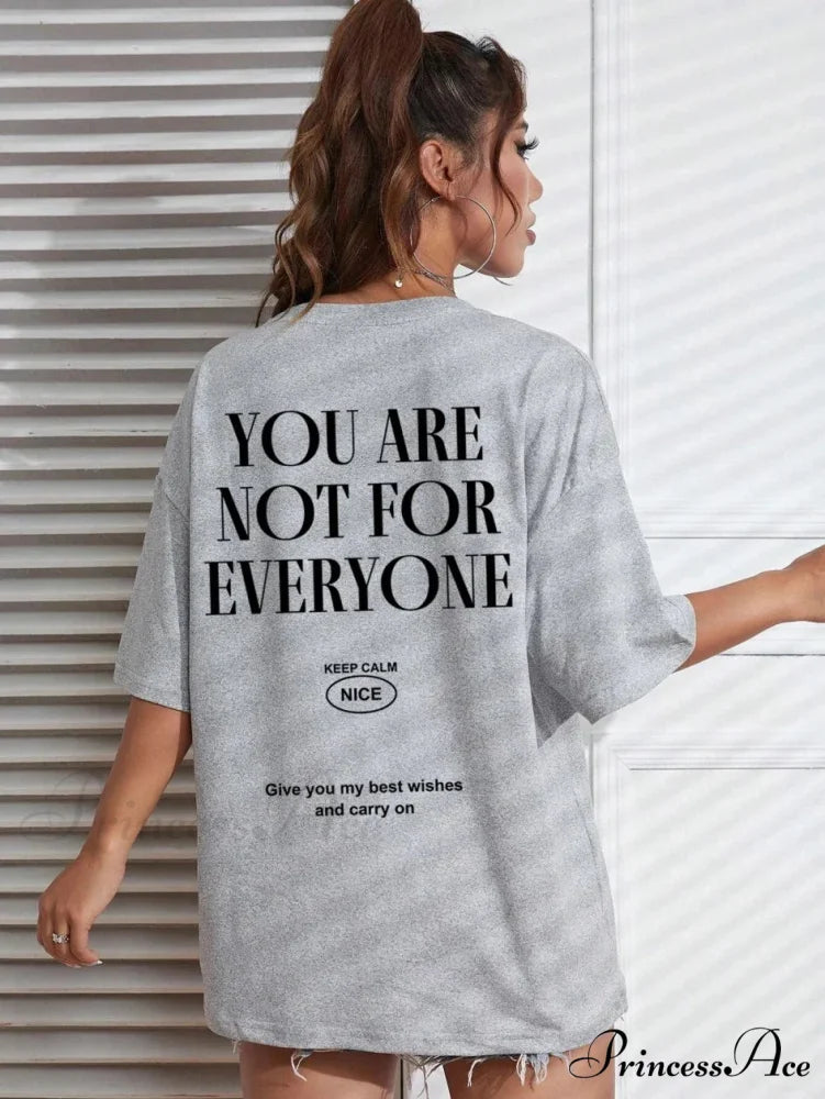Graphic Back Letter Charming Print Crew Neck T-Shirt Gray / XXXL