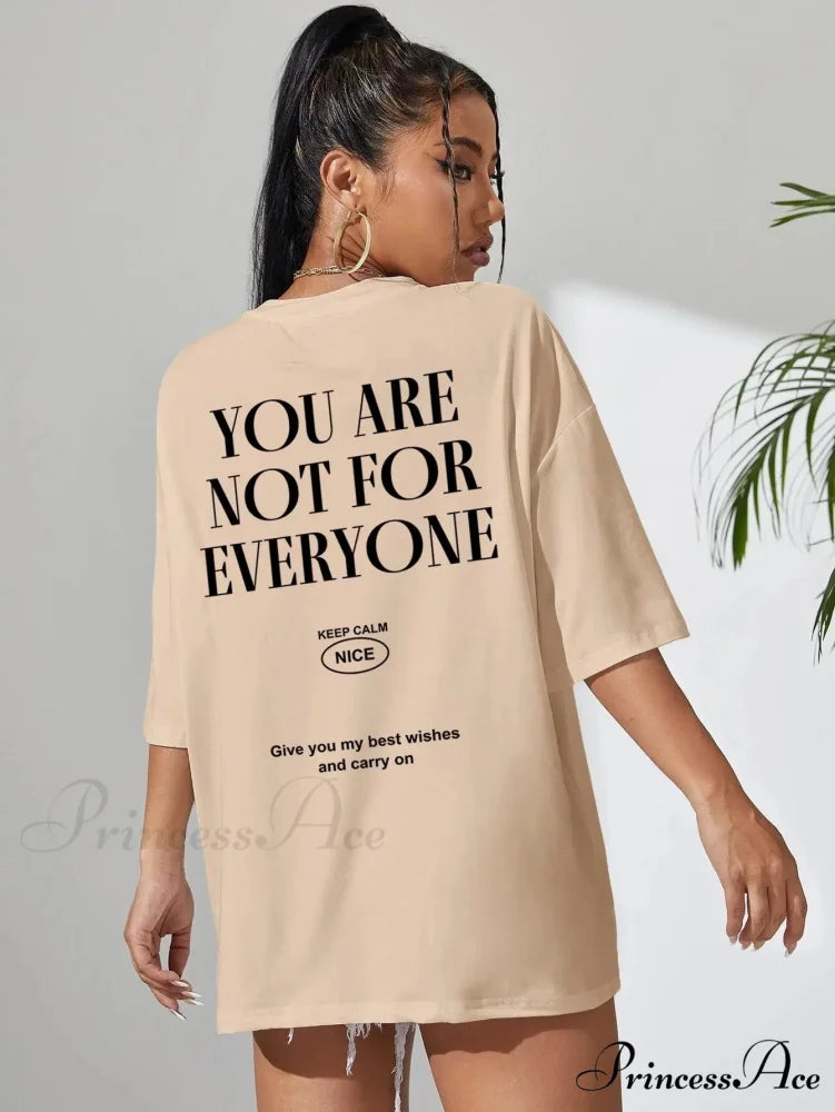 Graphic Back Letter Charming Print Crew Neck T-Shirt Khaki / XXXL