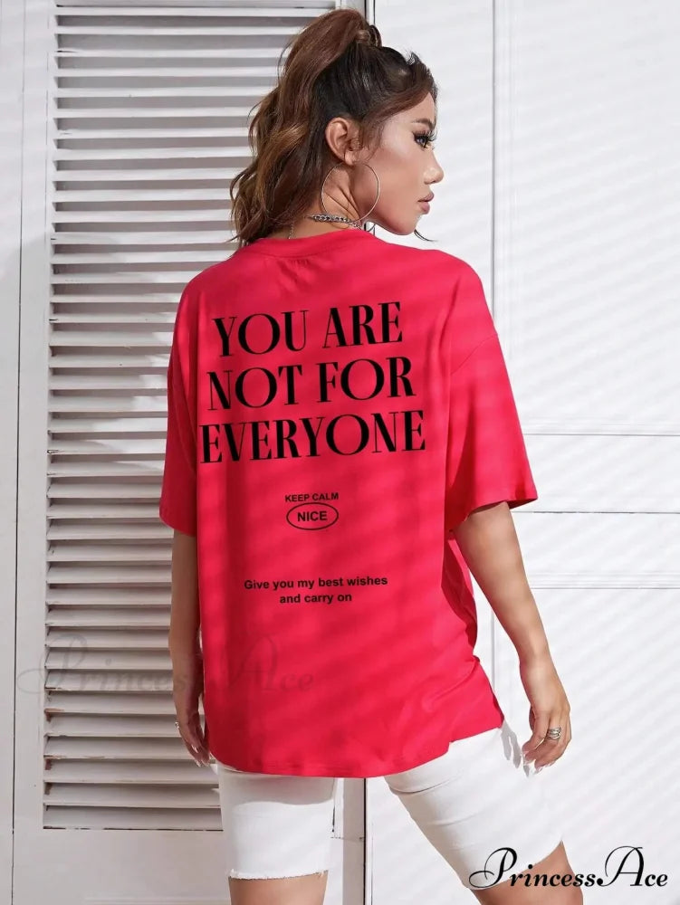 Graphic Back Letter Charming Print Crew Neck T-Shirt Red / XXXL