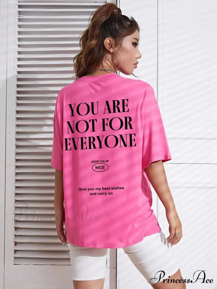 Graphic Back Letter Charming Print Crew Neck T-Shirt Rose Red / XXXL