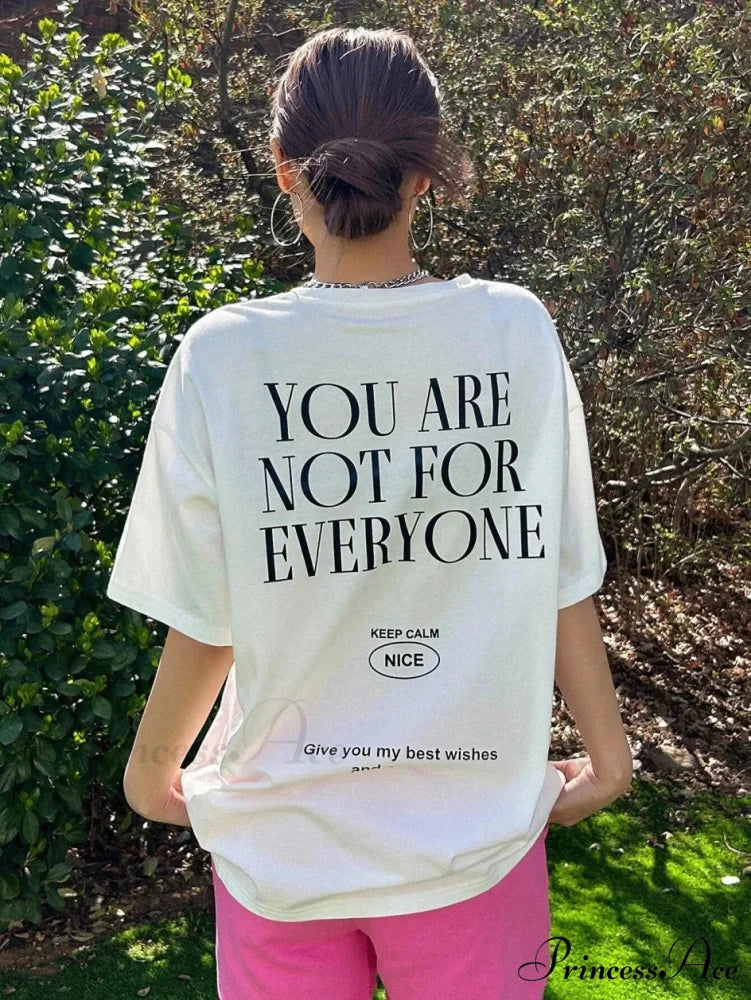 Graphic Back Letter Charming Print Crew Neck T-Shirt White / XXXL