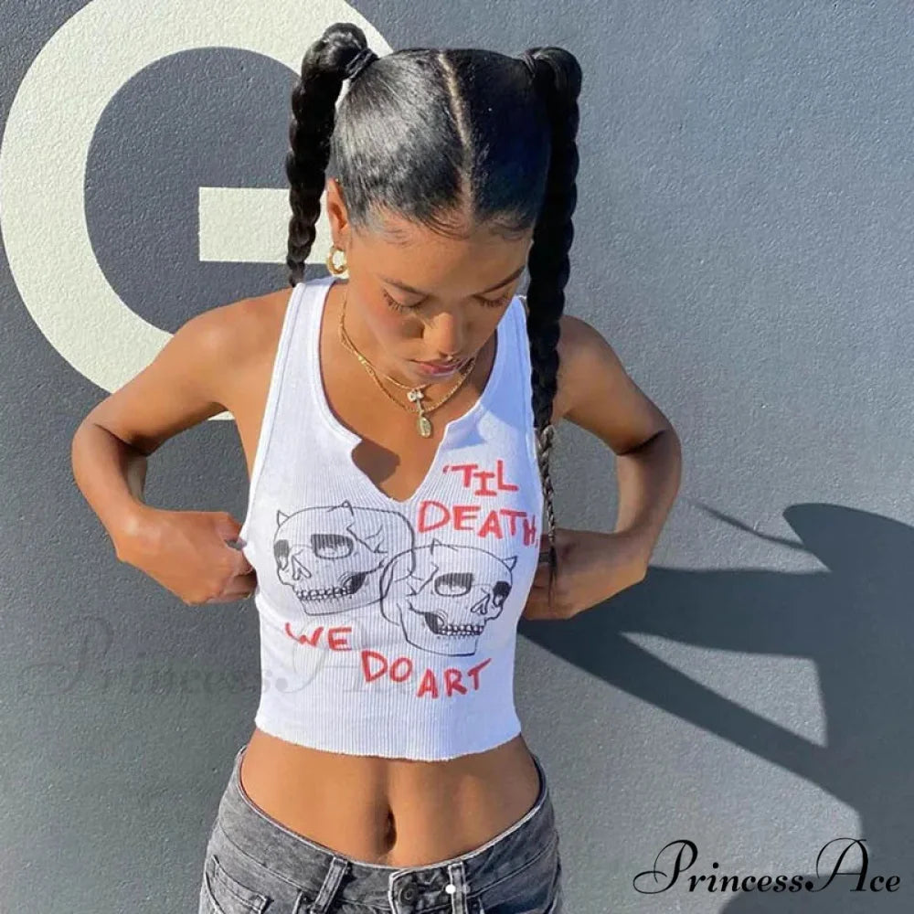 Graphic Cyber Streetwear Women Chic Sleeveless Activity 2024 Harajuku Skinny Crops Tank top