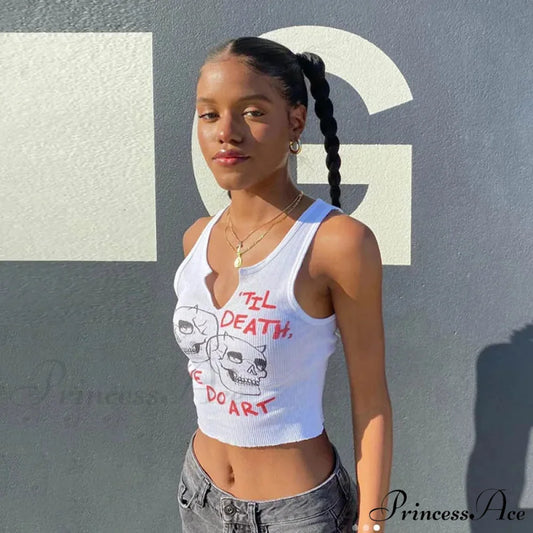 Graphic Cyber Streetwear Women Chic Sleeveless Activity 2024 Harajuku Skinny Crops Tank top WHITE / S