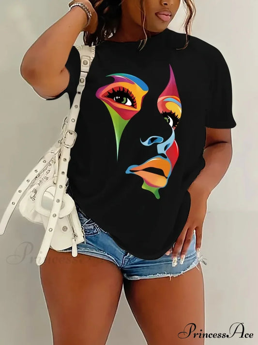 Graphic Drop Shoulder Short Sleeve Casual Spring & Summer Women’s Clothing T-shirt BLACK / S