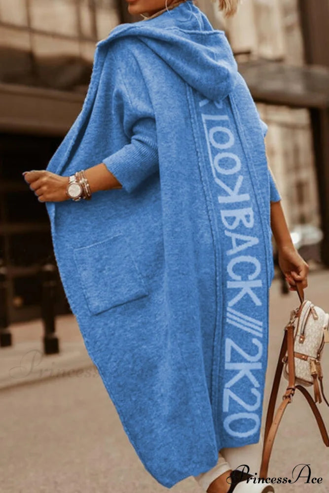 Graphic Hooded Cardigan Blue / S