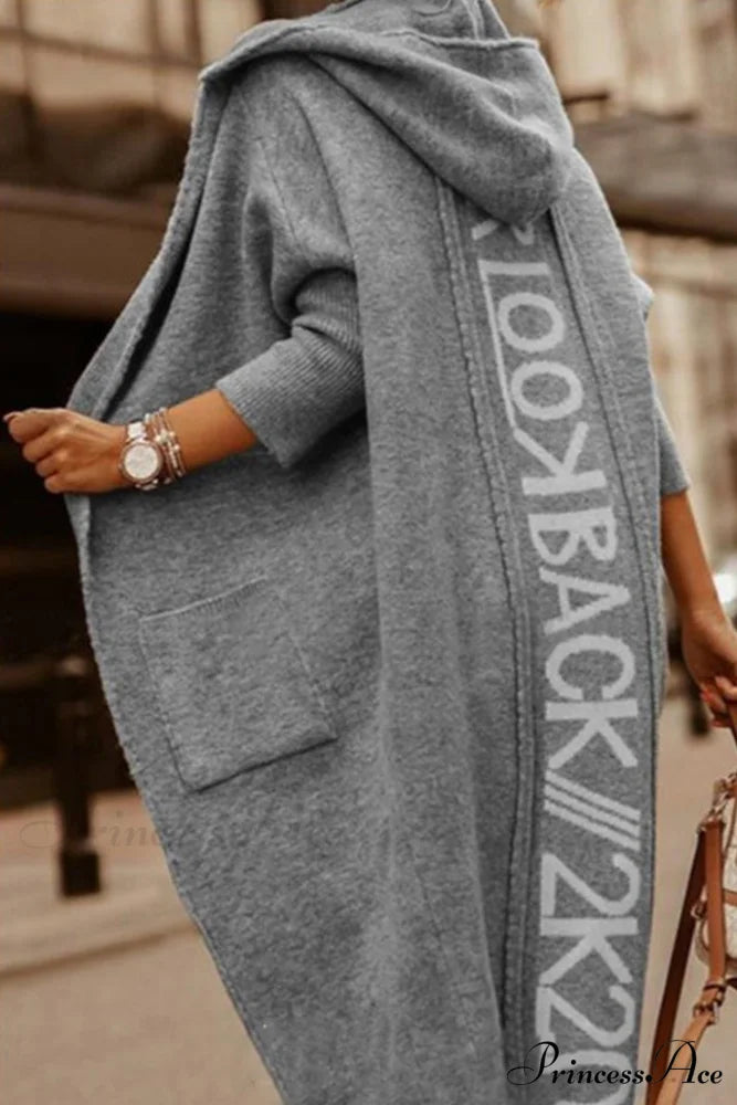 Graphic Hooded Cardigan Dark Grey / S