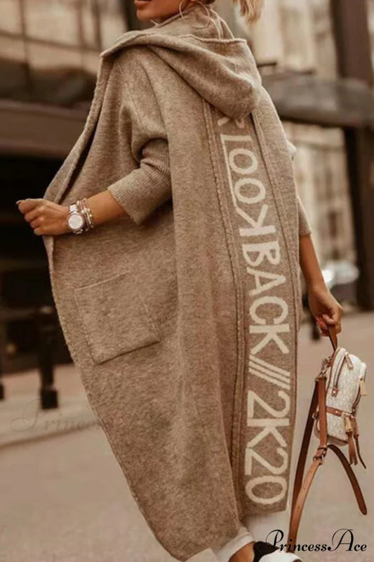 Graphic Hooded Cardigan Light Brown / S