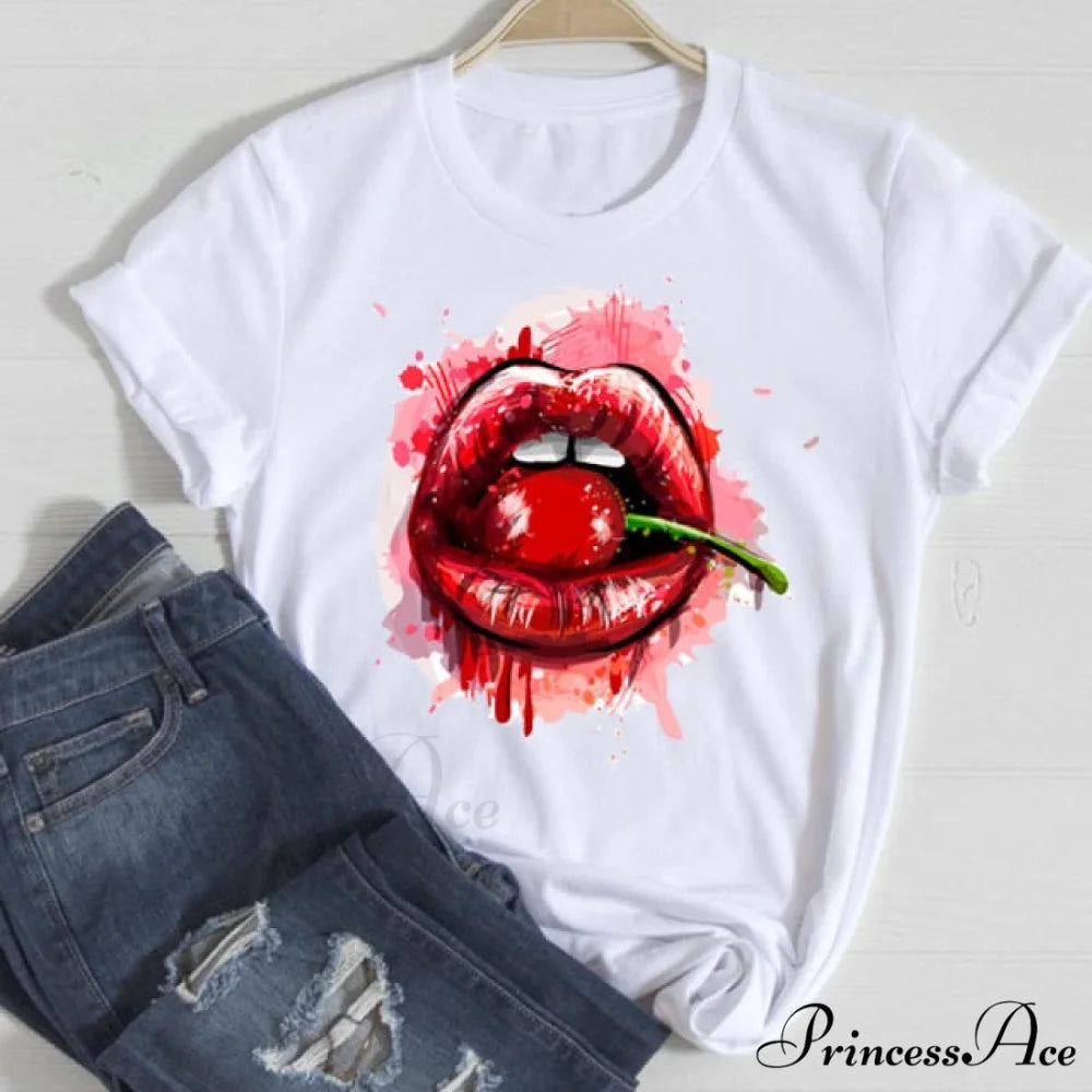 Graphic Lady Print Female T-Shirt chili / M
