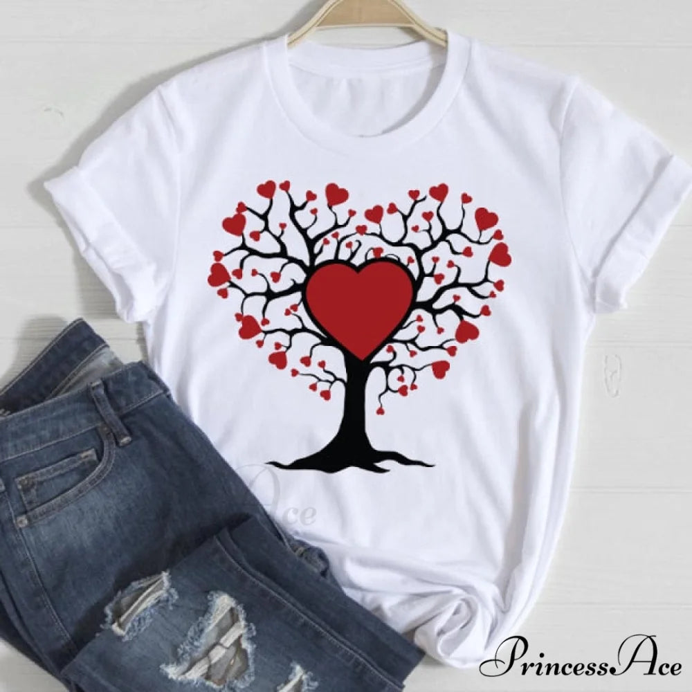 Graphic Lady Print Female T-Shirt heart tree / M
