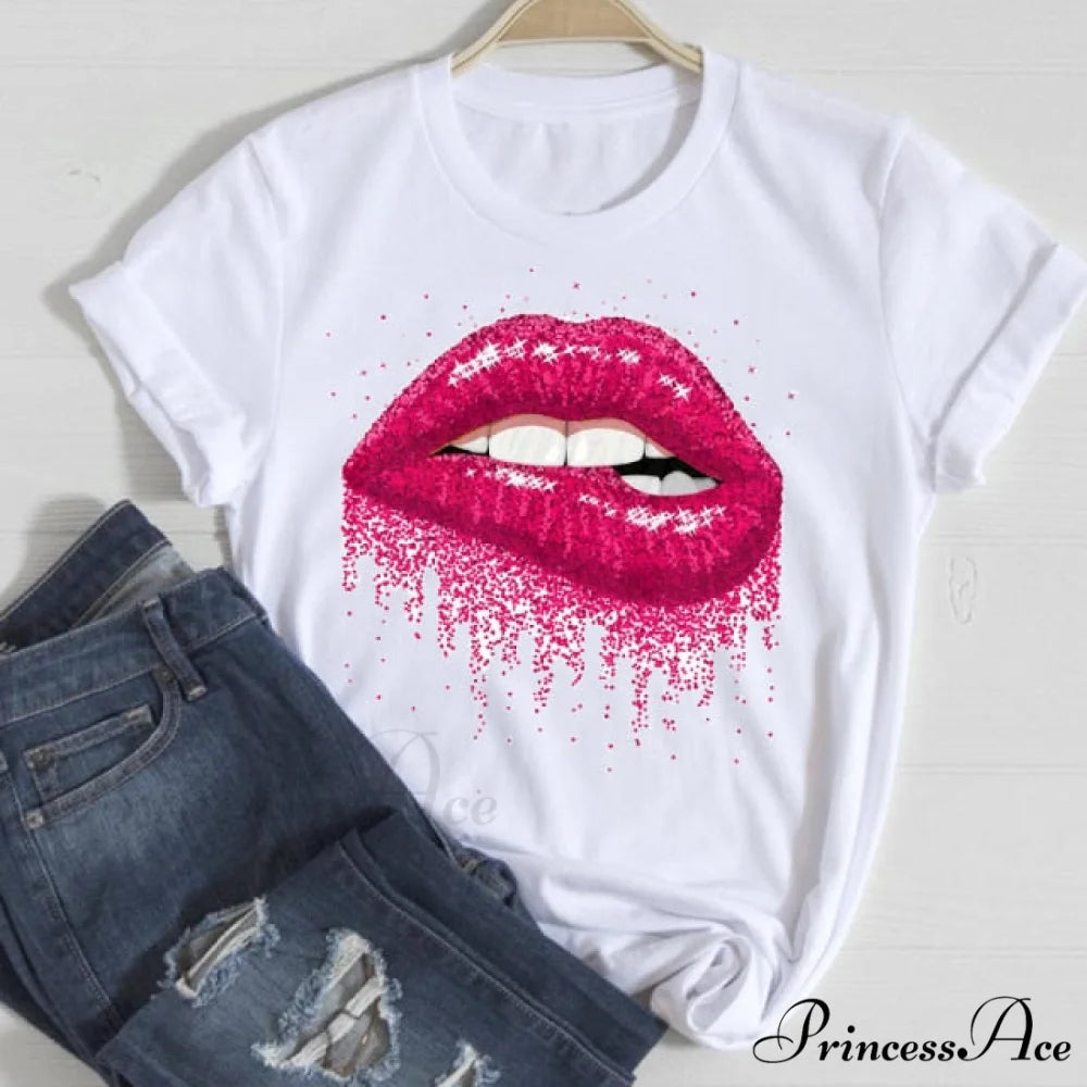 Graphic Lady Print Female T-Shirt pink lip / M