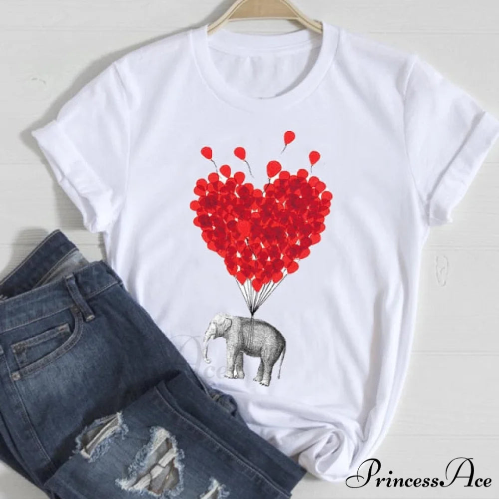 Graphic Lady Print Female T-Shirt red heart / M