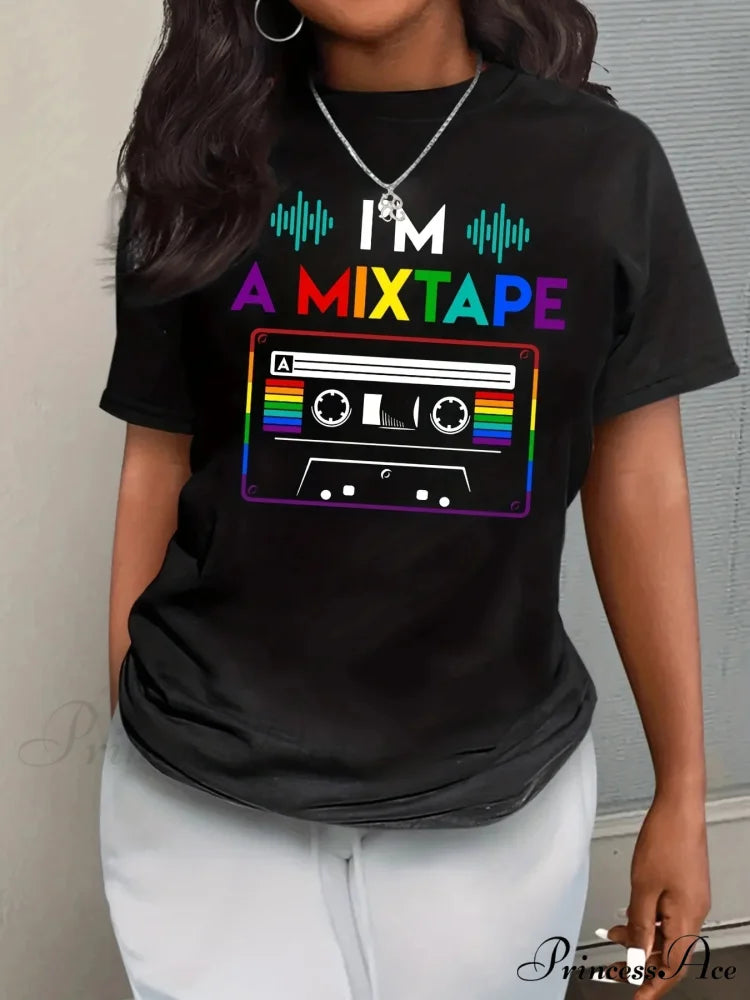 Graphic & Letter Print Casual Short Sleeve Top for Spring & Summer Women’s T-shirt