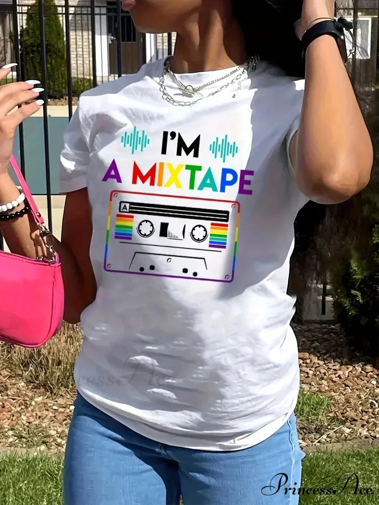 Graphic & Letter Print Casual Short Sleeve Top for Spring & Summer Women’s T-shirt