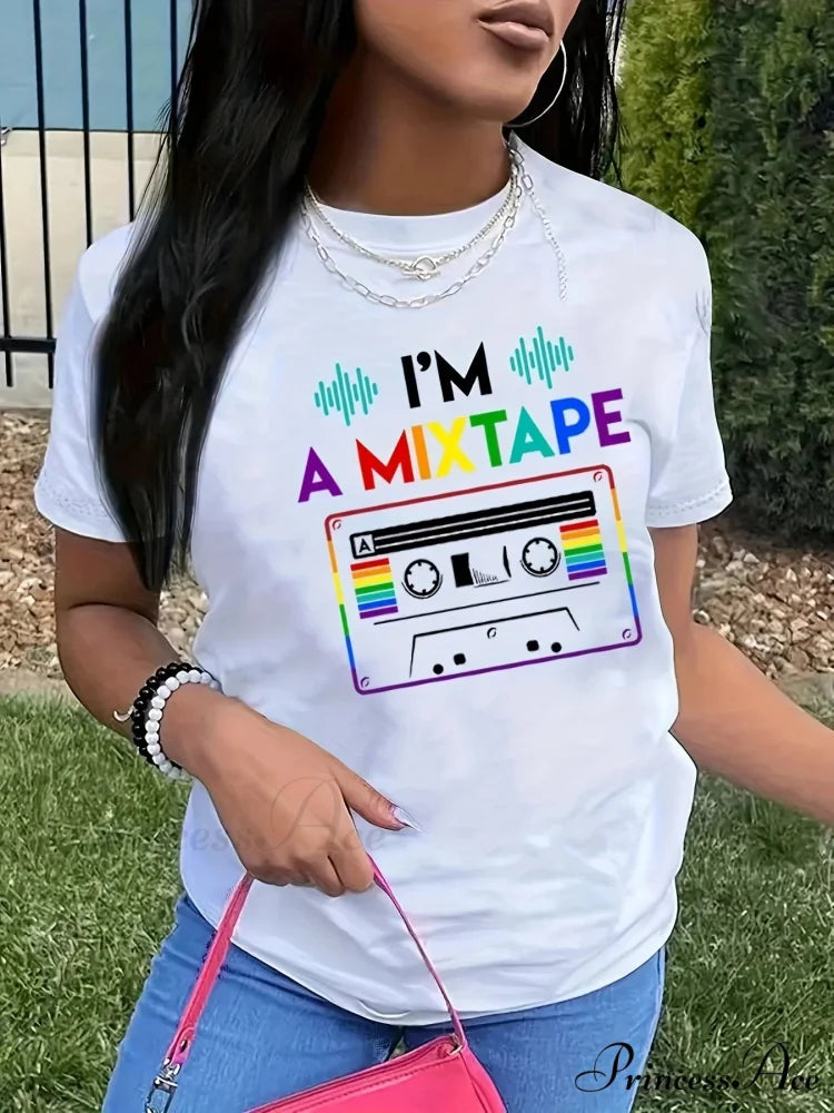 Graphic & Letter Print Casual Short Sleeve Top for Spring & Summer Women’s T-shirt