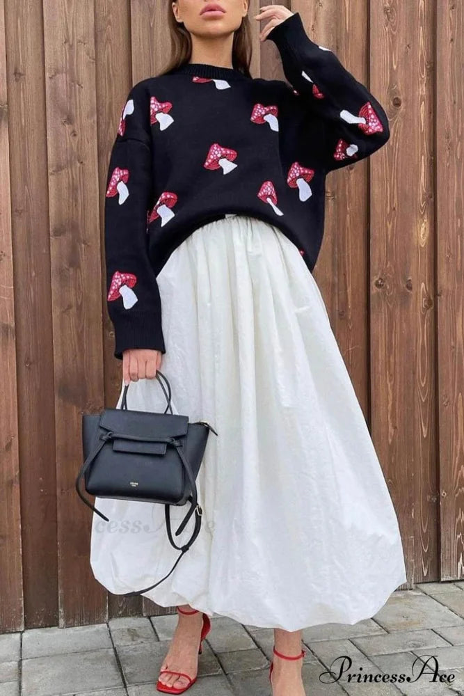 Graphic Mushroom Pullover Sweater Black / L