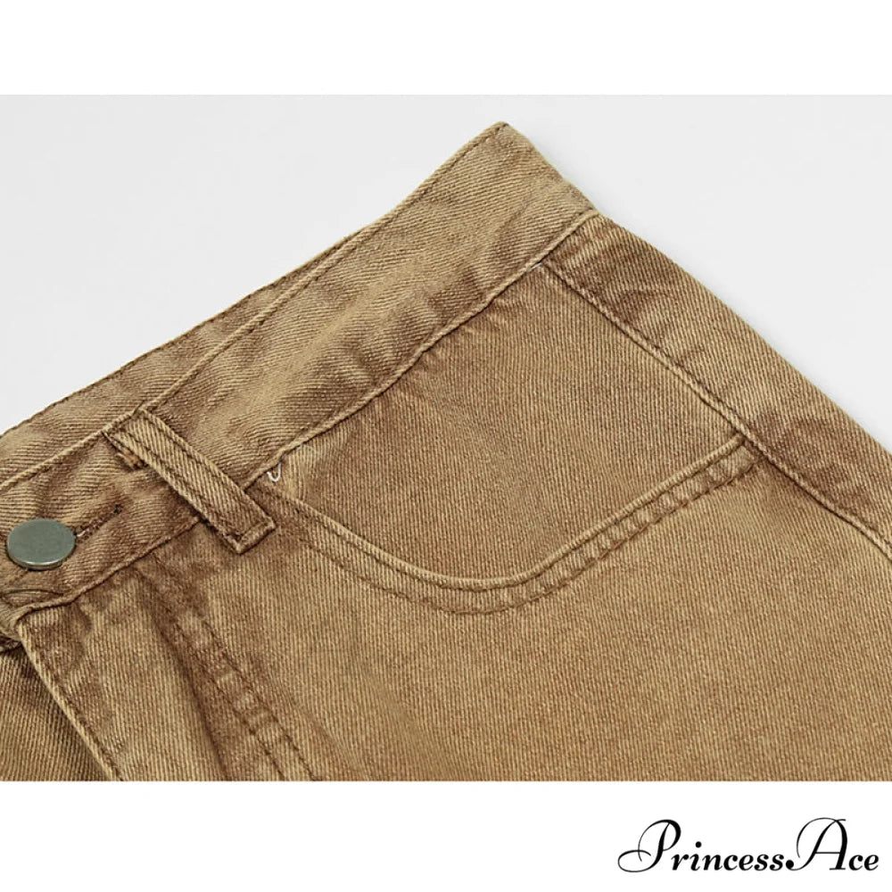 Graphic Pattern Vintage Khaki Jeans