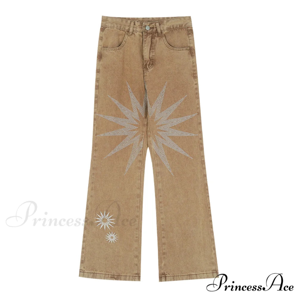 Graphic Pattern Vintage Khaki Jeans