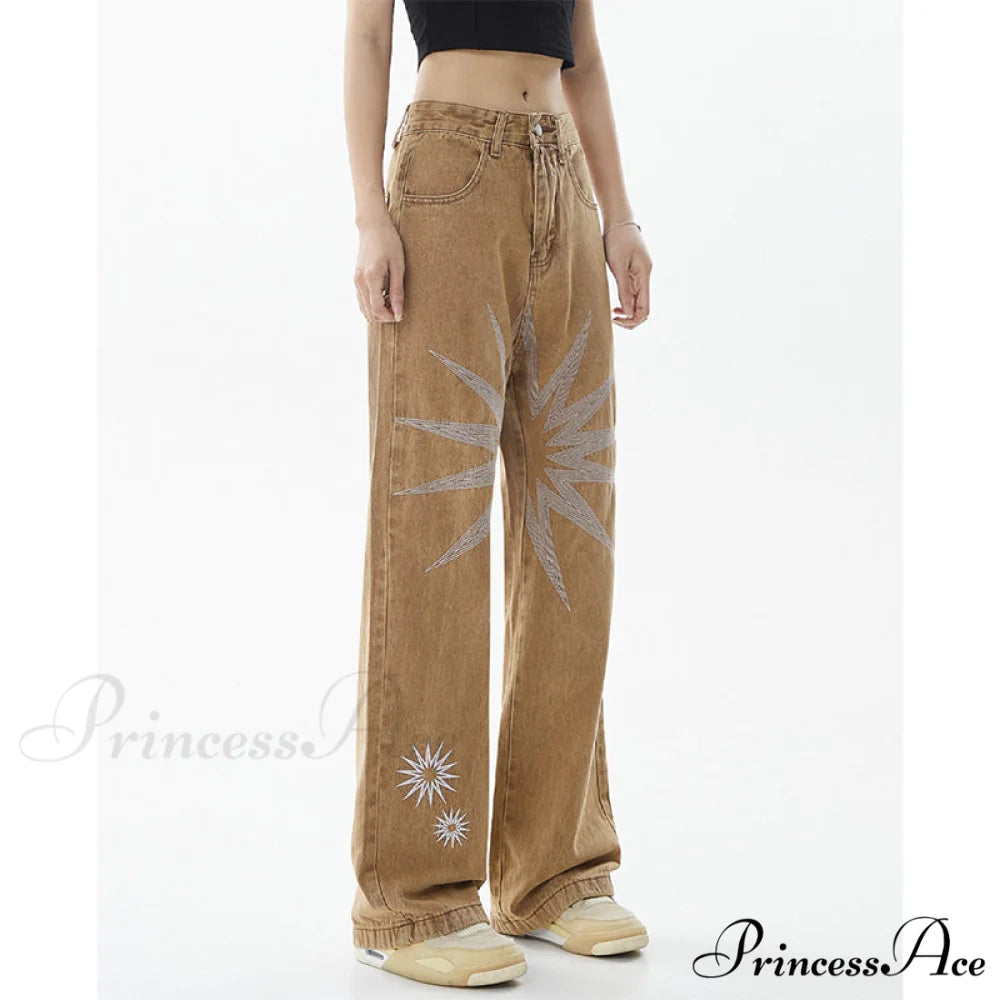 Graphic Pattern Vintage Khaki Jeans