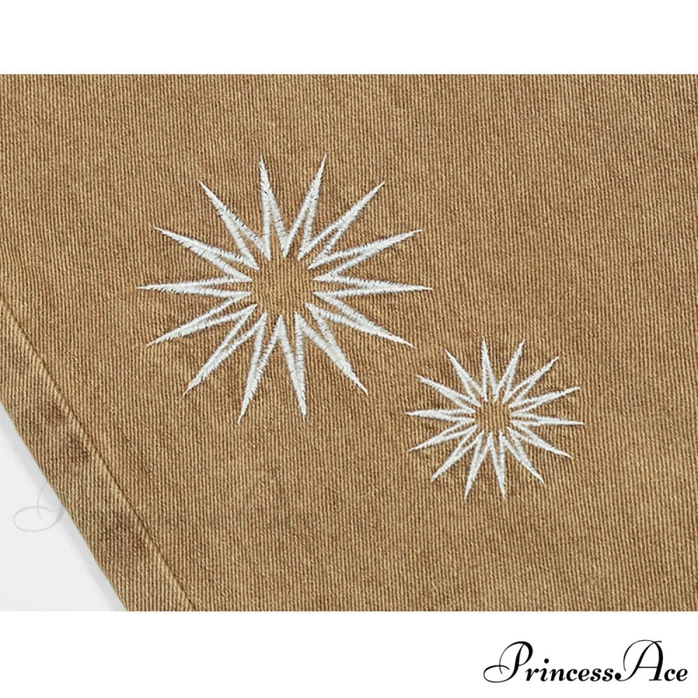 Graphic Pattern Vintage Khaki Jeans