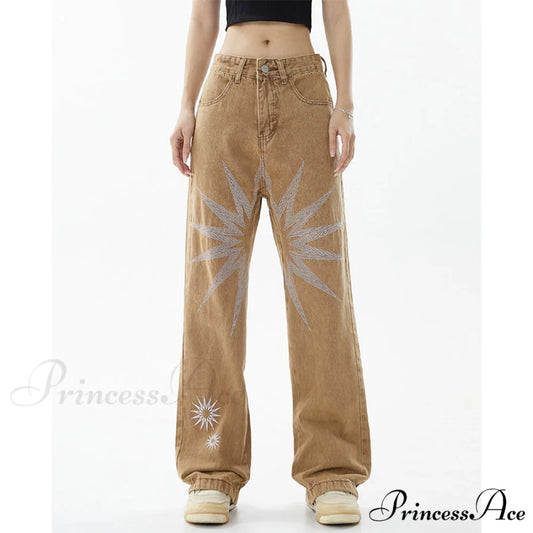 Graphic Pattern Vintage Khaki Jeans Khaki / S