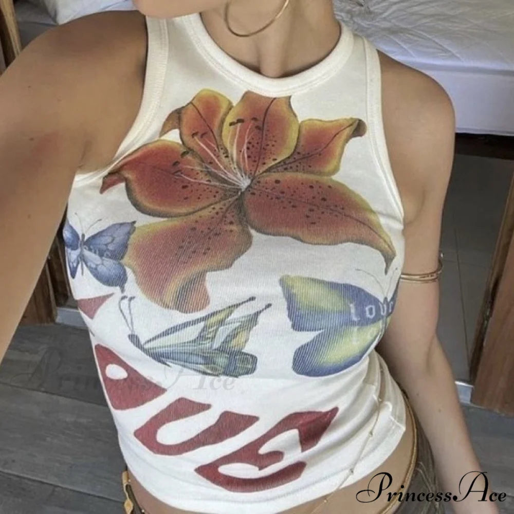 Graphic Printed Stylish Tank Top White / S