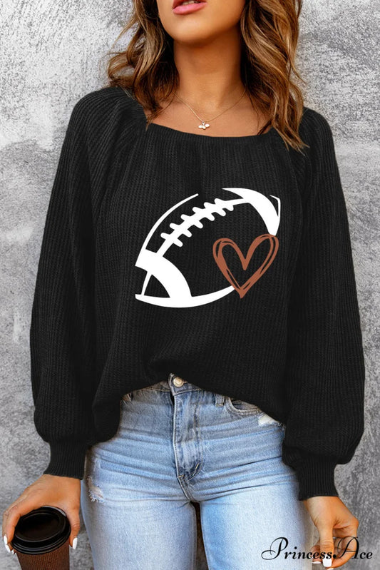 Graphic Ribbed Football Top Black / S