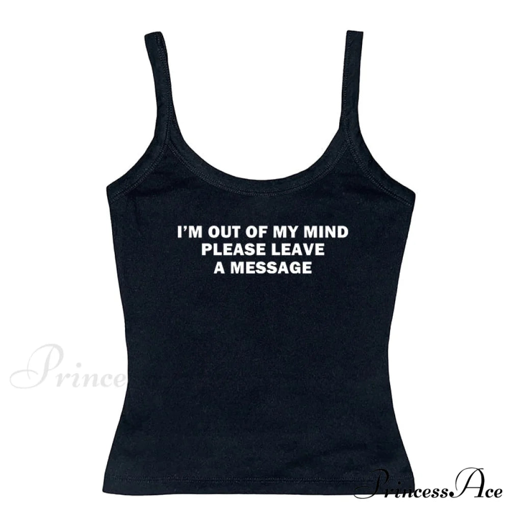 Graphic Text Stylish Cami Top Black / S