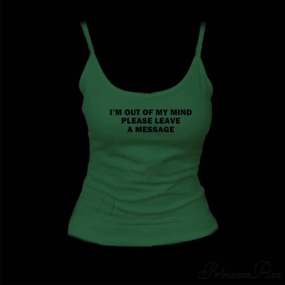 Graphic Text Stylish Cami Top Green / S