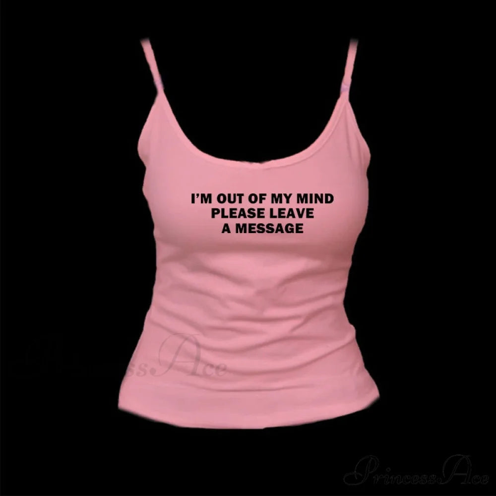 Graphic Text Stylish Cami Top Pink / S