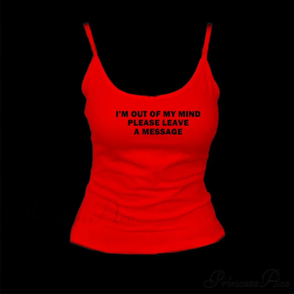 Graphic Text Stylish Cami Top Red / S
