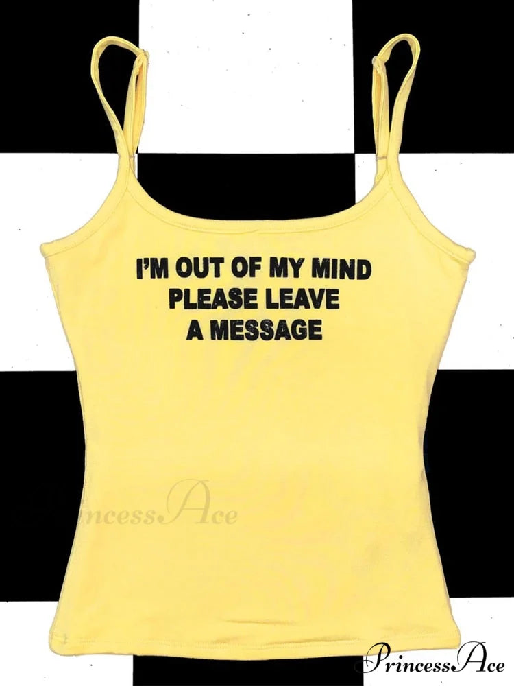 Graphic Text Stylish Cami Top Yellow / S