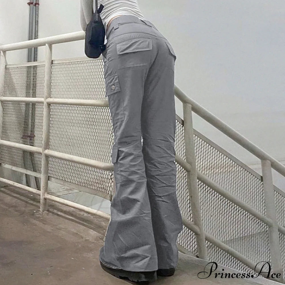 Gray Casual Stitched Pocket Cargo Pants